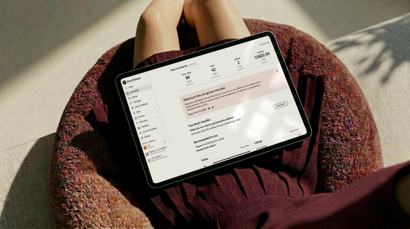 Tablet showing e-commerce store management analytics